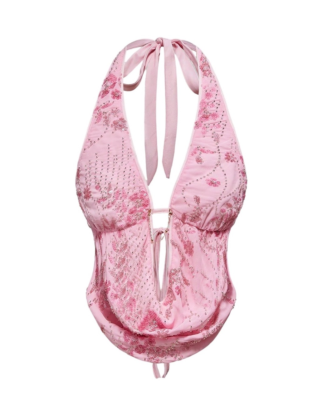 Women's Cheetah Print Sequin Top Y2K Halter Going Out Crop Tops Light Pink Small